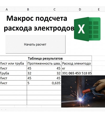 Макрос для расчета расхода электродов